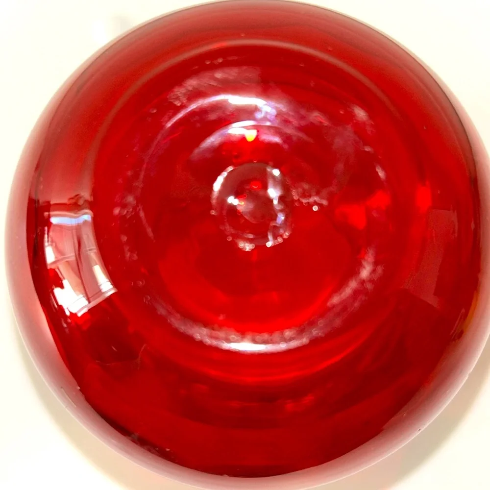 Viking Glass Ruby Red and Clear Ruffle Top Bud Glass Vase Marked